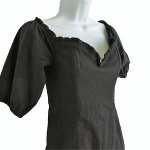 NWOT Lovers+Friends Black Linen Blend Mini Dress Boning Ruffled Sweetheart Hem S